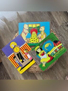 Wooden Storybook Jigsaw Puzzle Trio - Bright Green, Blue & Yellow